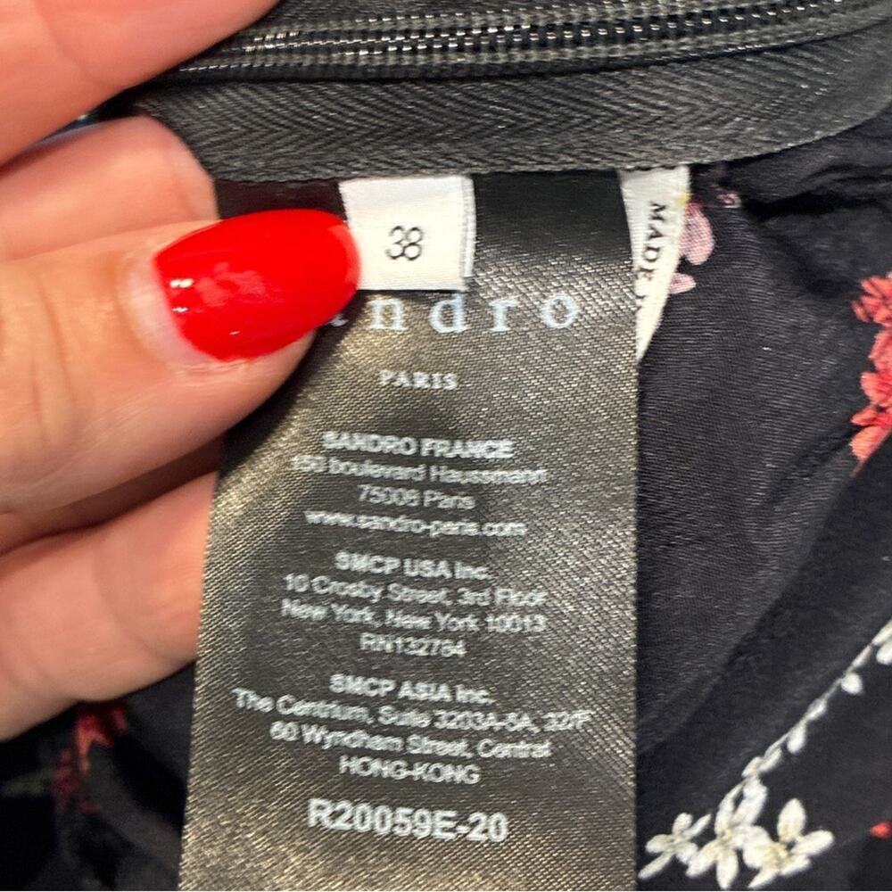 Sandro Black 100% Silk Floral Heart Print Midi Dress Small - Picture 8 of 14